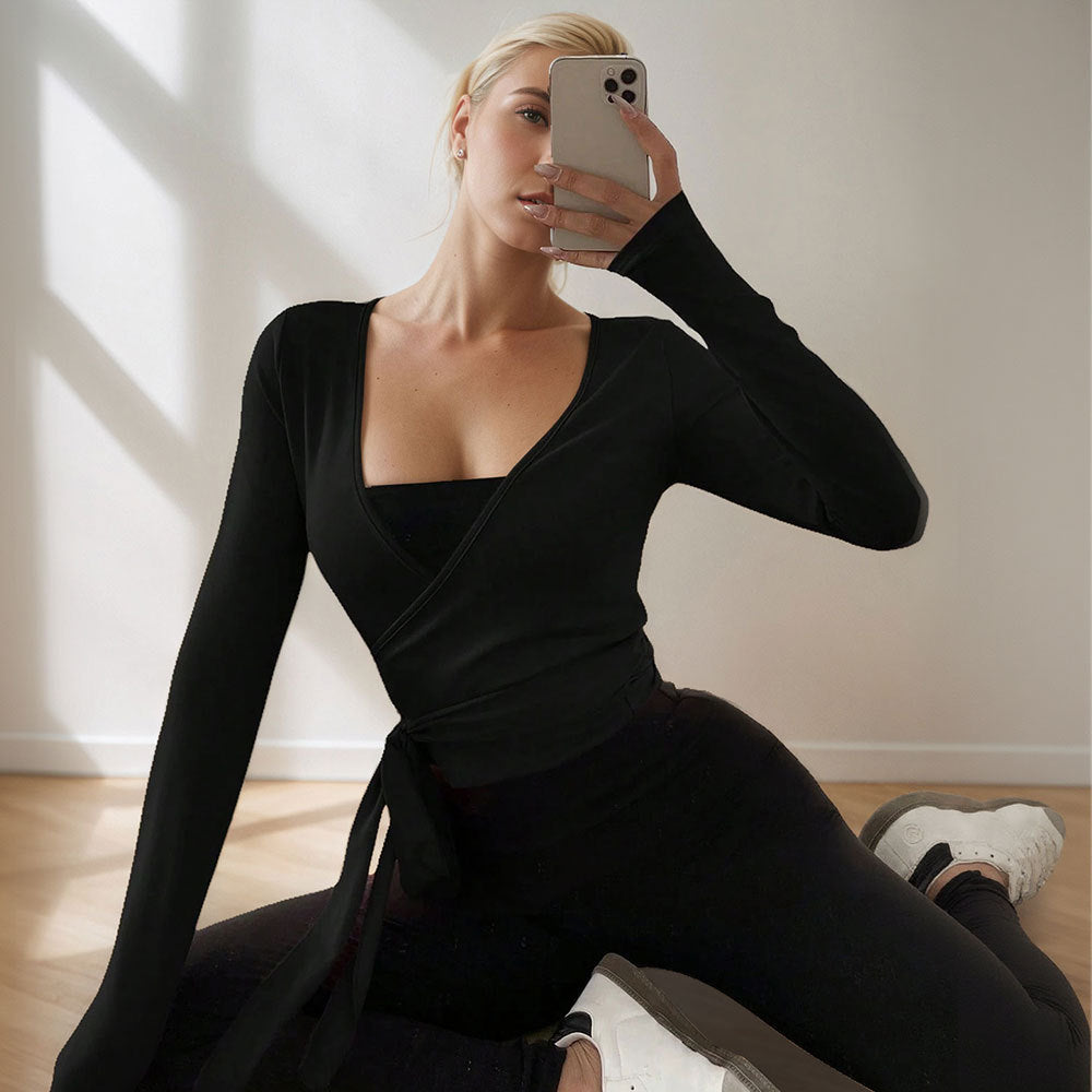 Damen Wickeloberteil Langarm mit Raffung Eveloria