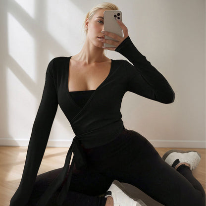 Damen Wickeloberteil Langarm mit Raffung Eveloria