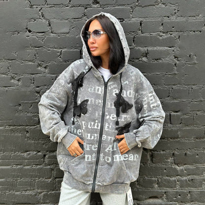 Damen Oversized Kapuzenjacke Einzigartiges Printdesign Eveloria