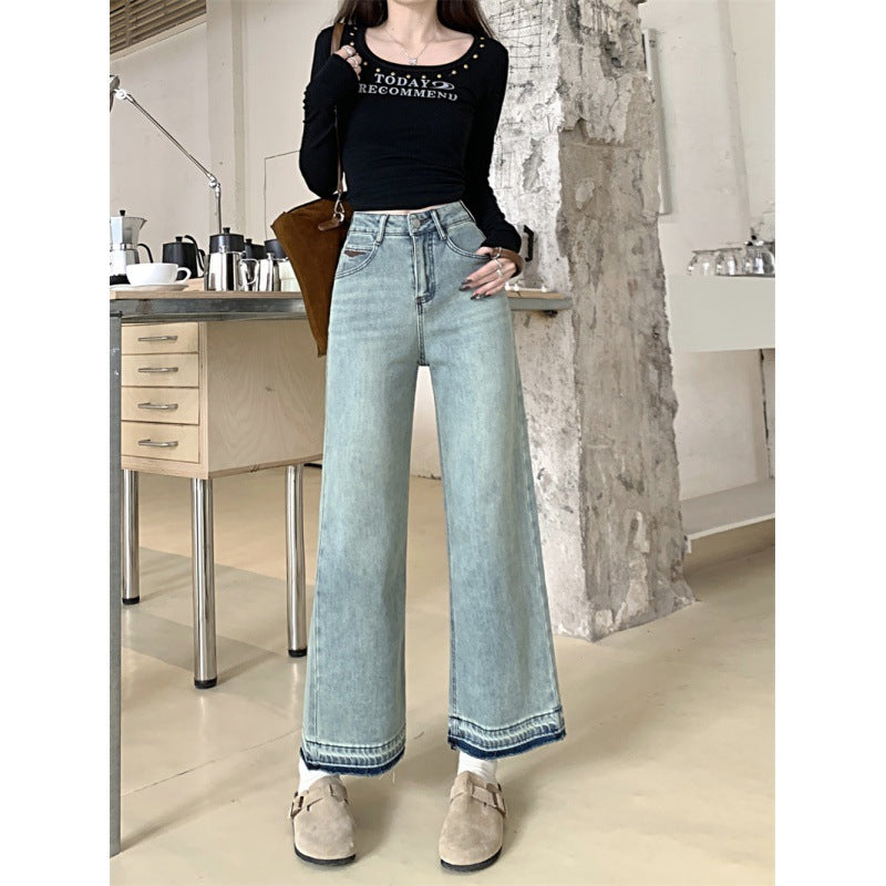 Damen Weite Denim-Hosen Hochbund Eveloria