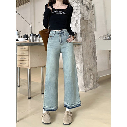 Damen Weite Denim-Hosen Hochbund Eveloria