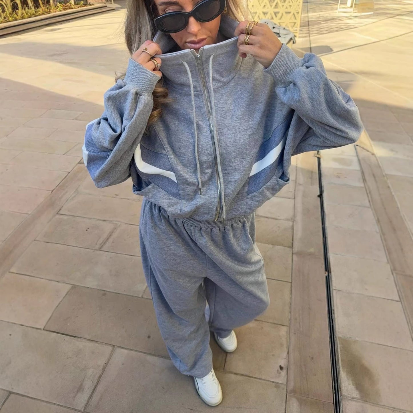 Damen Sweatshirt Jogginganzug Weite Kapuze Grau - Eveloria