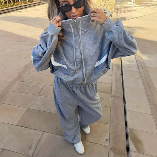 Damen Sweatshirt Jogginganzug Weite Kapuze Grau - Eveloria