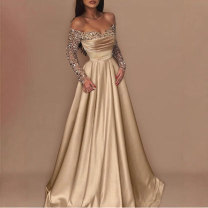 Damen Ballkleid Schimmerndes Oberteil Bestickte Ärmel Eveloria - Eveloria