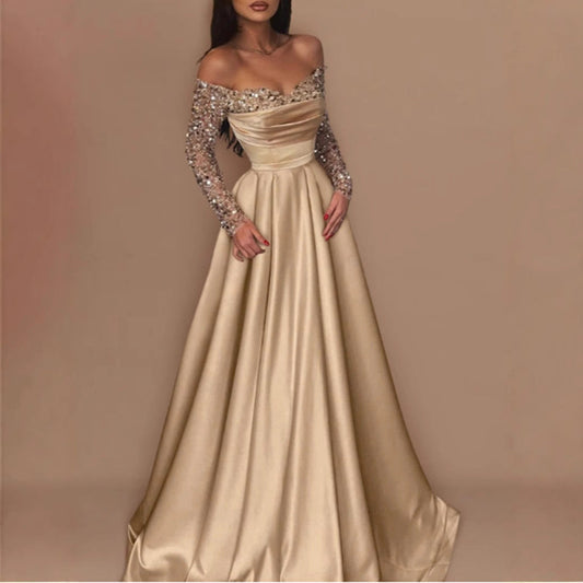 Damen Ballkleid Schimmerndes Oberteil Bestickte Ärmel Eveloria - Eveloria
