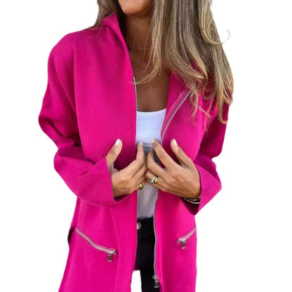 Damen Oversized Jacke Reißverschlusstaschen Eveloria
