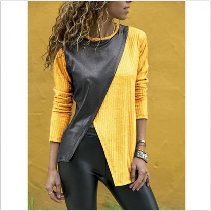 Damen Langarmshirt Stoffmix Asymmetrisch