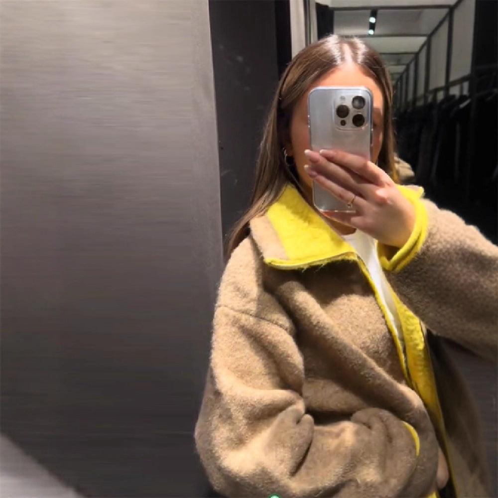 Damen Wolle Jacke Auffälliger Kragen Eveloria wird zu