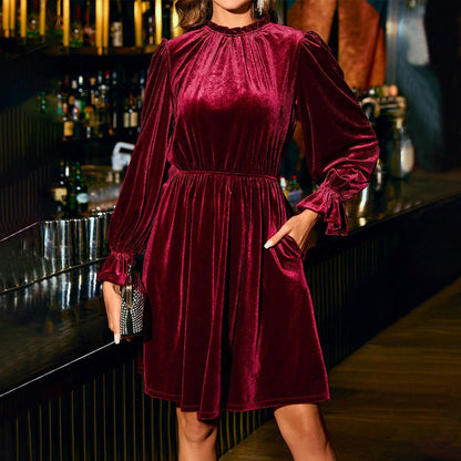 Damen Abendkleid Langärmlig Elastischer Bund Eveloria
