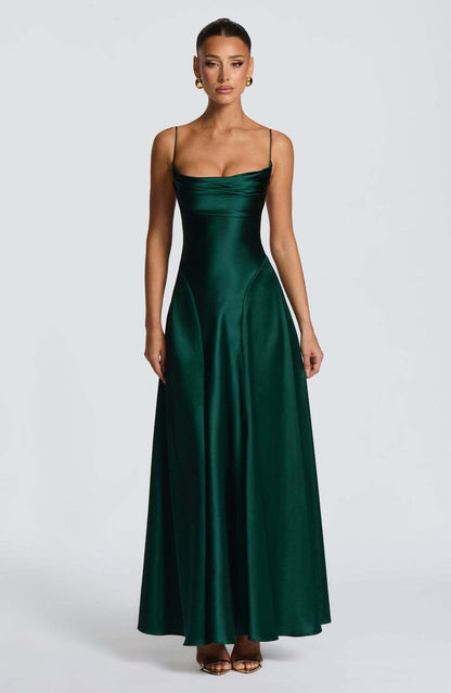 Damen Maxikleid Satin Spaghetti-Träger Eleganz