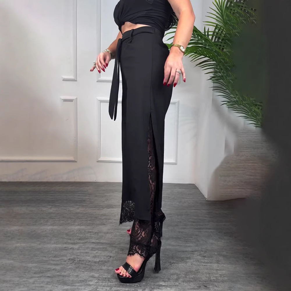 Damenhose Elegante Lange Hose Spitze Schwarz - Eveloria