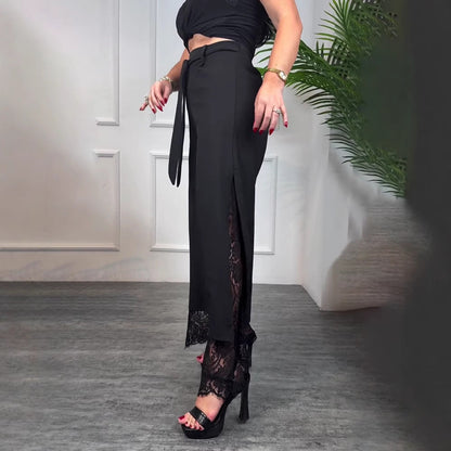 Damenhose Elegante Lange Hose Spitze Schwarz - Eveloria