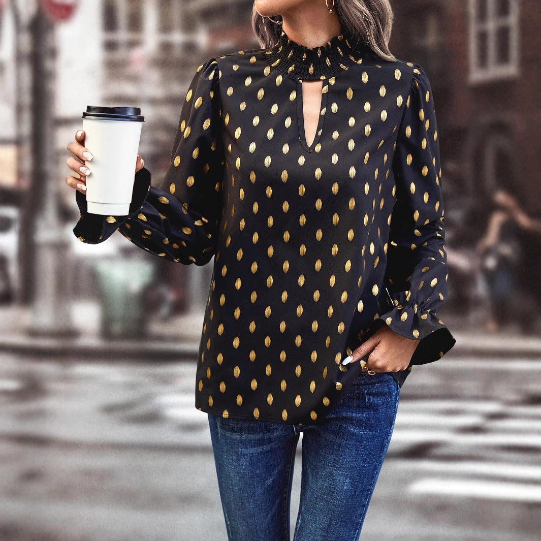 Damen Bluse Elegante V-Ausschnitt Goldfarben Eveloria