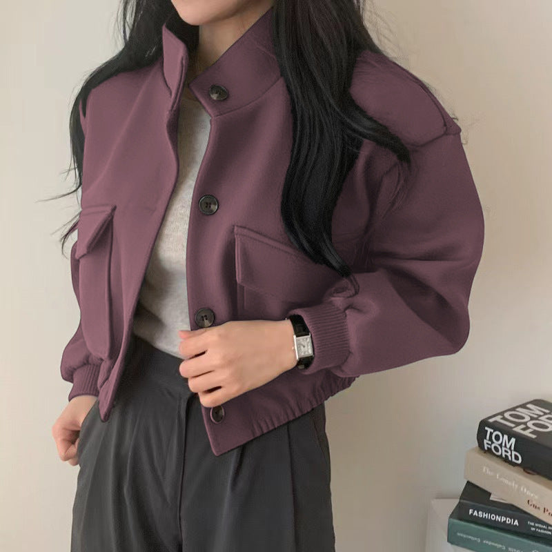 Damen Wolljacke Oversized Lässige Taschen Braun