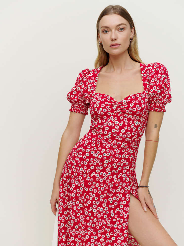 Damen Maxikleid Volantärmel Seitenschlitz Eveloria