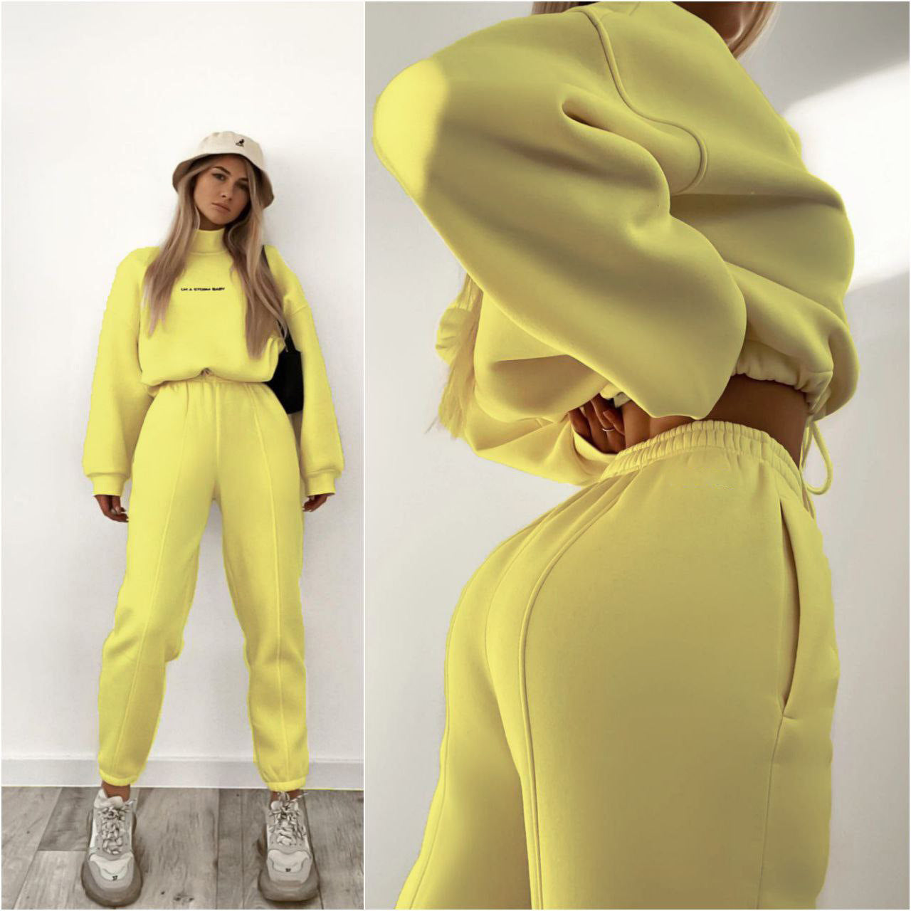 Damen Sportliches Sweatshirt Jogginghose Set Hochkragen Weites Design - Eveloria