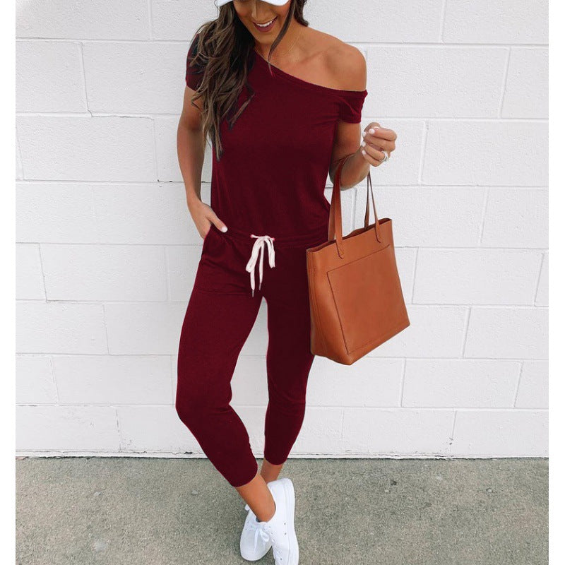 Damen Jumpsuit Asymmetrischer Ausschnitt Hohe Taille Eveloria