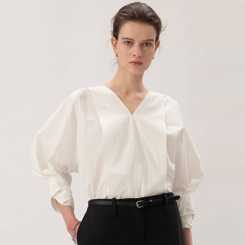 Damen Bluse V-Ausschnitt Voluminöse Ärmel Eveloria