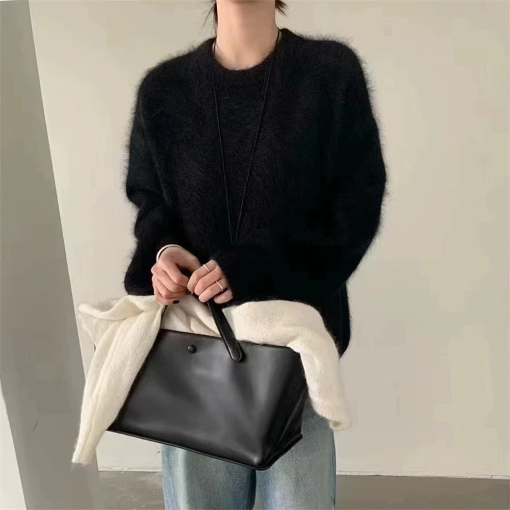 Damen Oversized Pullover Mohair-Wolle Flauschig Beige Eveloria