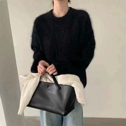 Damen Oversized Pullover Mohair-Wolle Flauschig Beige Eveloria
