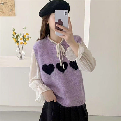 Damen Strickpullover Herzmotiv