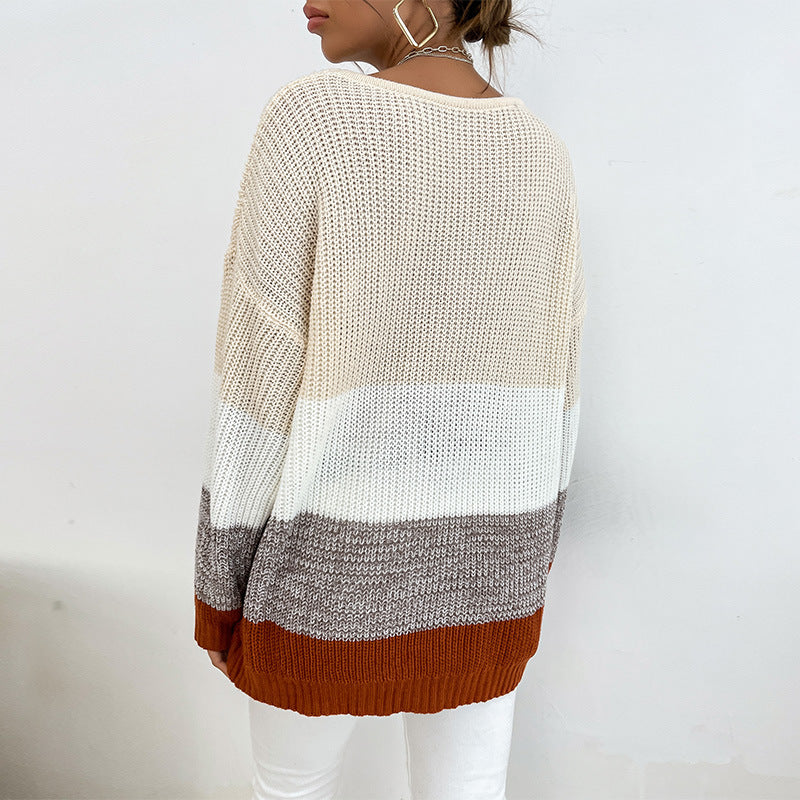 Damen Strickpullover mit Blockstreifen Lässig