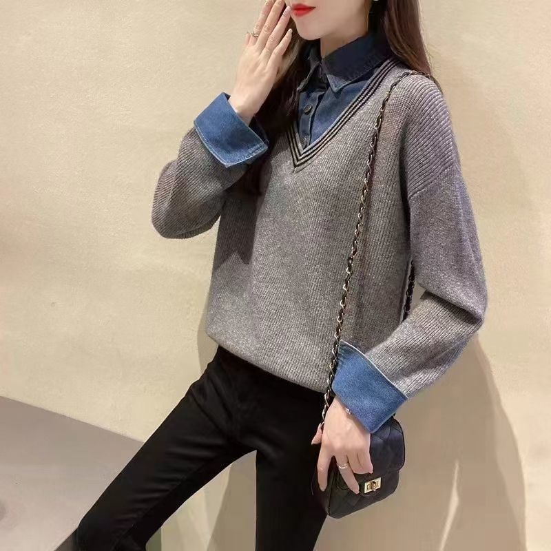 Damen Strickpullover Hemdkragen Lässig Eveloria