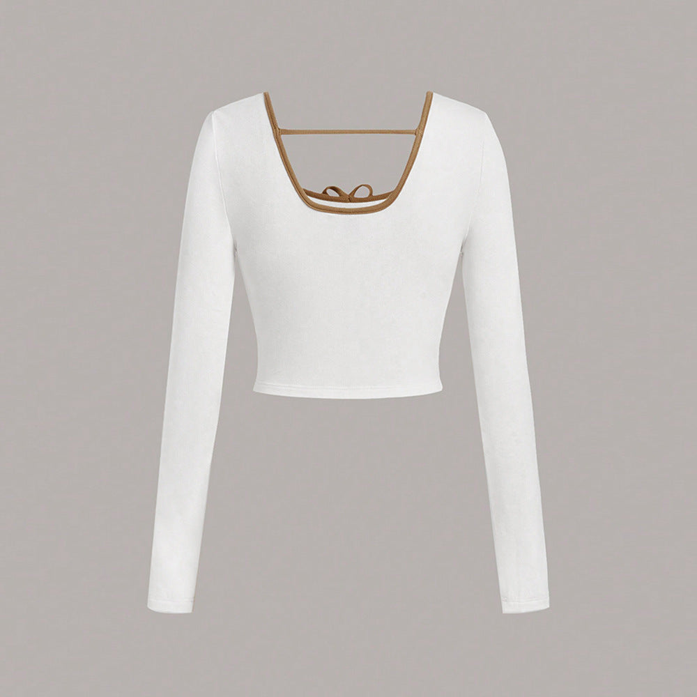 Damen Langarmshirt mit Quadrat-Ausschnitt und Knoten-Details