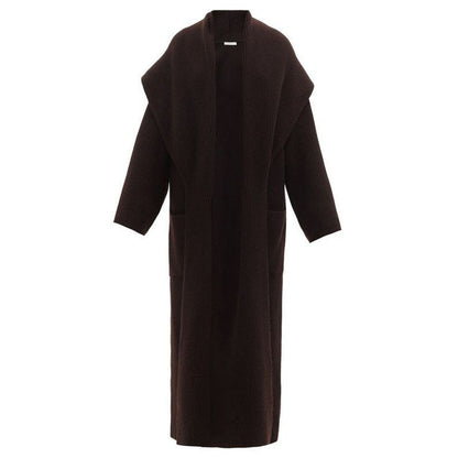 Damen Strickmantel Offene Vorderseite Großer Kragen Beige