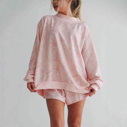 Damen Sweatshirt-Shorts-Anzug Elastisch Hochsteckkragen Grau Eveloria