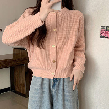 Damen Strickjacke Kuschelig Feines Muster Beige