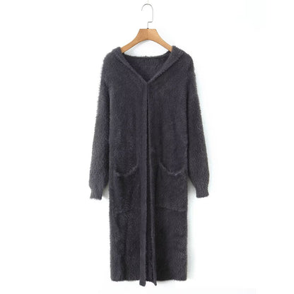 Damen Langstrickmantel mit Kapuze und Taschen Eveloria