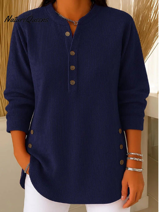 Damen Langarmshirt Knopfleiste Seitenknöpfe Modern Eveloria