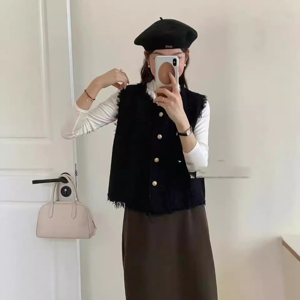 Damen Strickweste Stufenlos Elegant Knöpfe