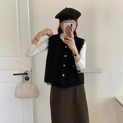 Damen Strickweste Stufenlos Elegant Knöpfe
