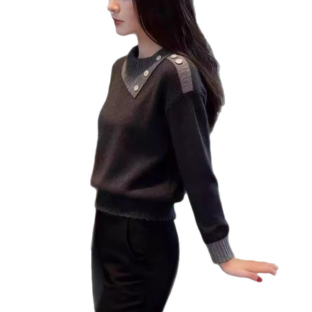 Damen Pullover Piqué mit Knöpfen Eveloria