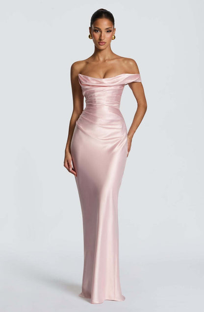 Damen Abendkleid Schulterfrei Satin Eveloria
