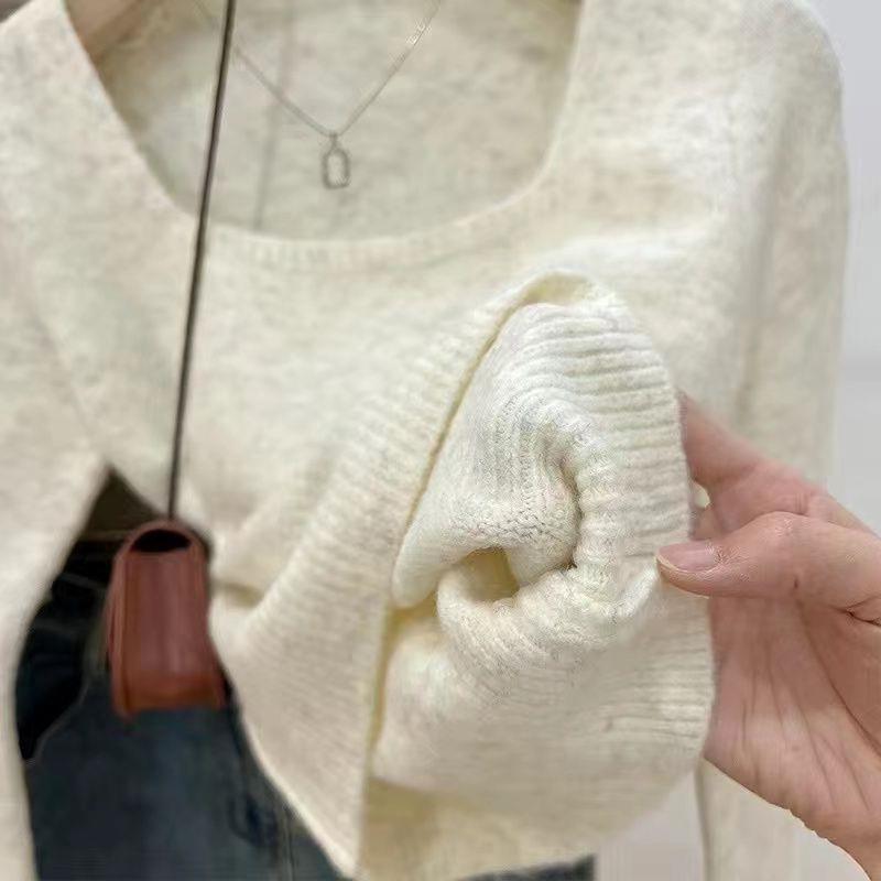 Damen Kurzpullover Quadrat-Ausschnitt Feinestricks Eveloria