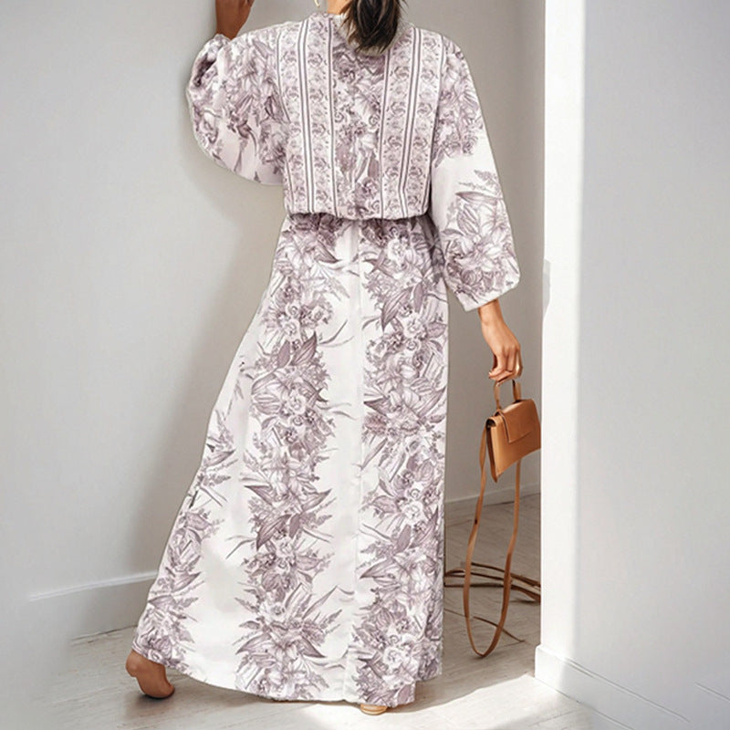 Damen Maxikleid Florales Design Weite Ärmel Eveloria