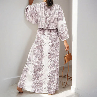 Damen Maxikleid Florales Design Weite Ärmel Eveloria