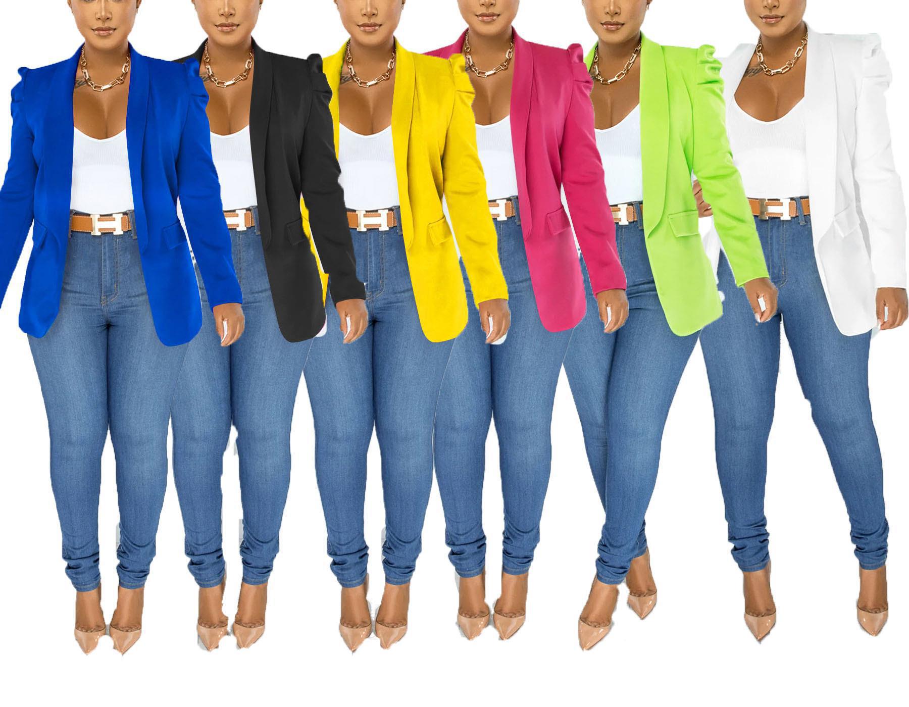 Damen Blazerjacke Puffärmel Tailliert Schwarz Eveloria - Eveloria