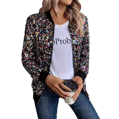 Damen Funktionsjacke Glitzer Pailletten Bequem Eveloria
