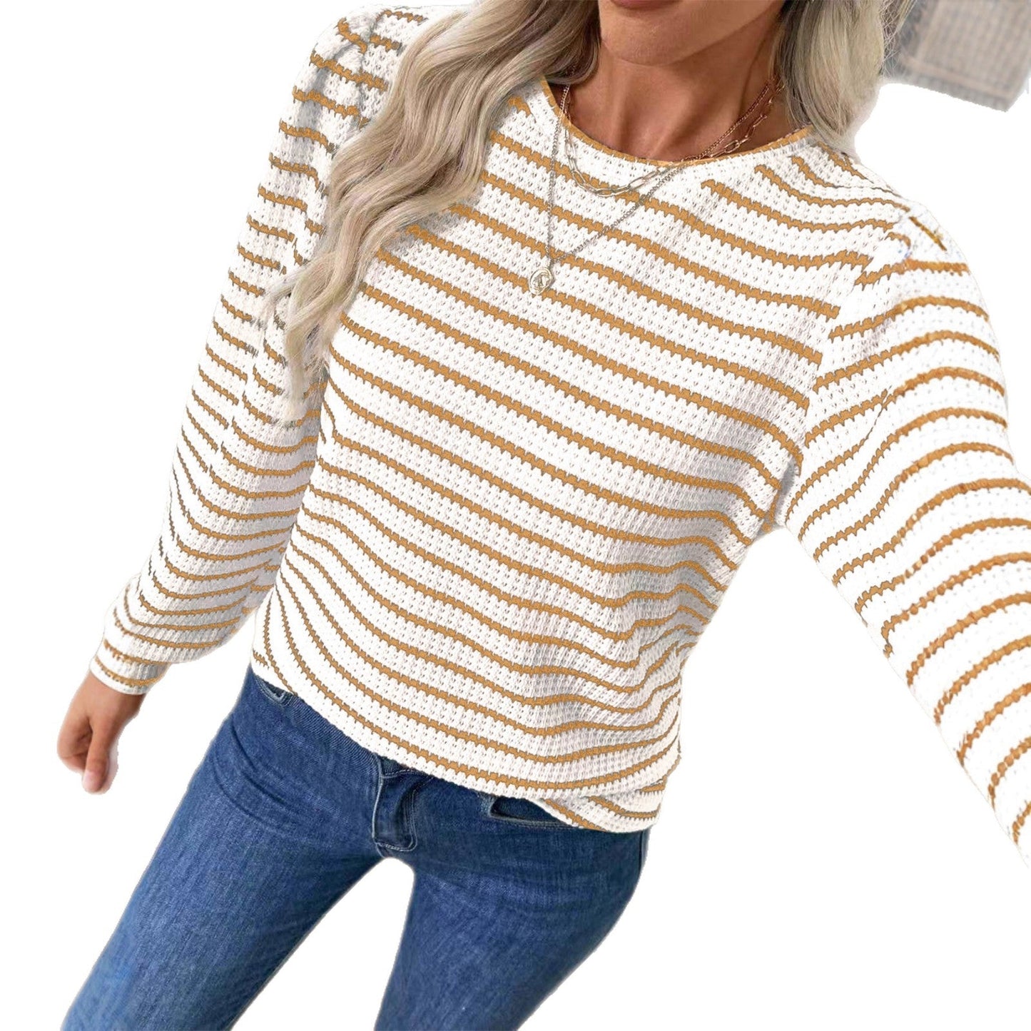 Damen Strickpullover Streifenmuster Luftiger Look Eveloria