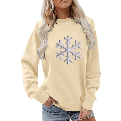 Damen Sweatshirt Schneeflockenmotiv Lässig Grau Eveloria
