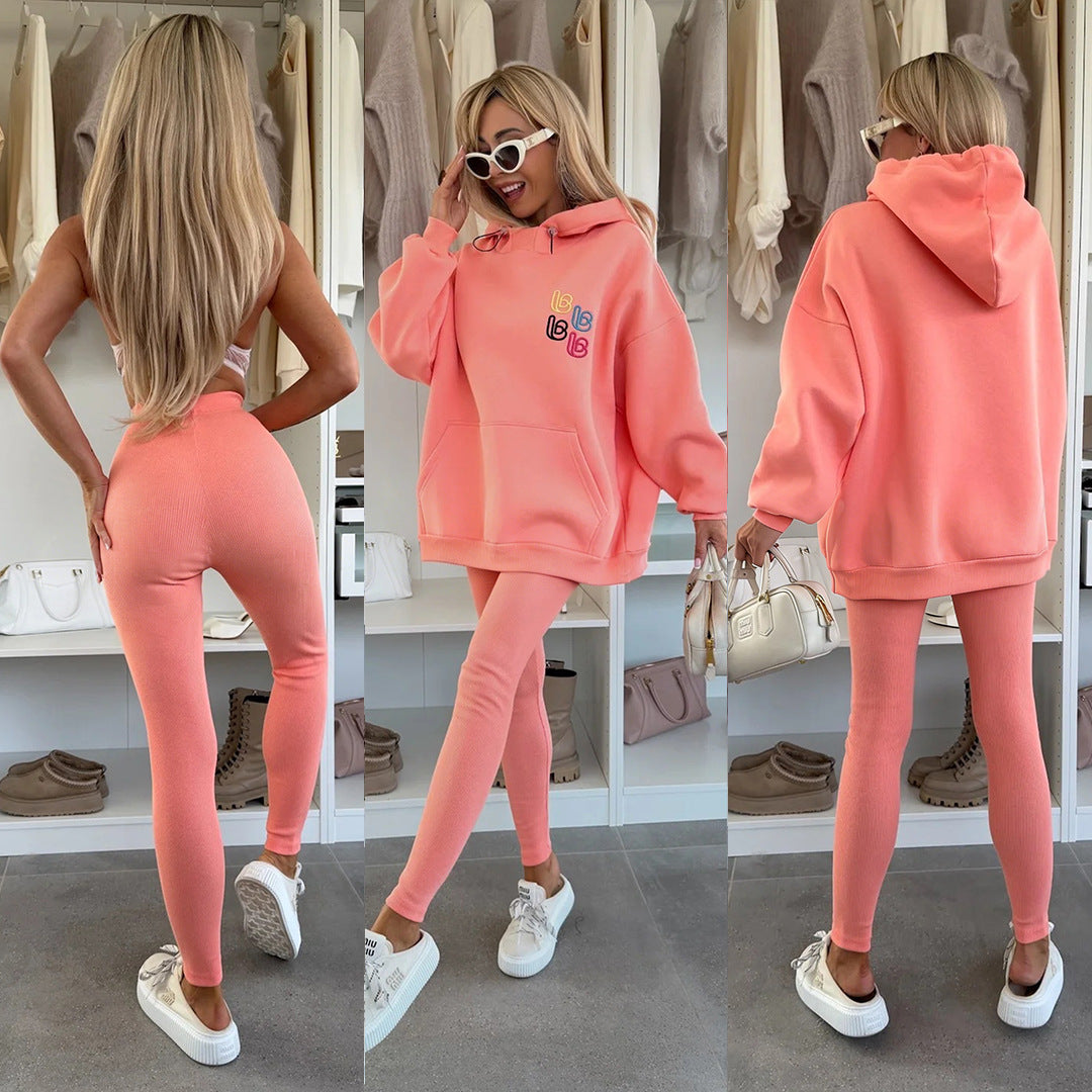 Damen Oversized Hoodie mit Logo und Leggings Bunt