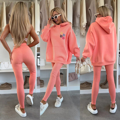 Damen Oversized Hoodie mit Logo und Leggings Bunt