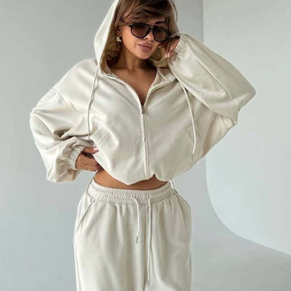 Damen Velours Jogginganzug Set Kapuze Weite Passform Eveloria