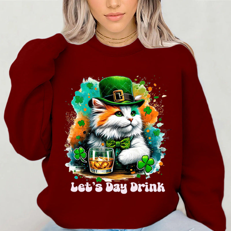Damen Sweatshirt mit Katzenmotiv und Schriftzug