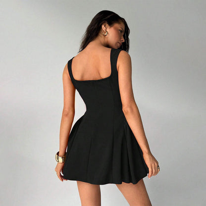 Damen Minikleid Quadrat-Ausschnitt Schwingrock