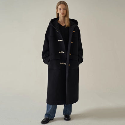 Damen Dufflecoat Lang mit Kapuze Eveloria